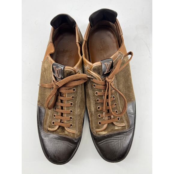 Louis Vuitton Leather Suede Low Top Sneakers Trainers Lace Up Brown Men's 10.5 - Picture 1 of 15